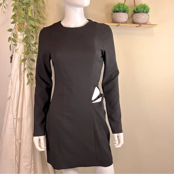 ZARA NWT Black Open Back Tall length Lace Up Strappy Long Sleeve Mini Dress - Picture 3 of 11